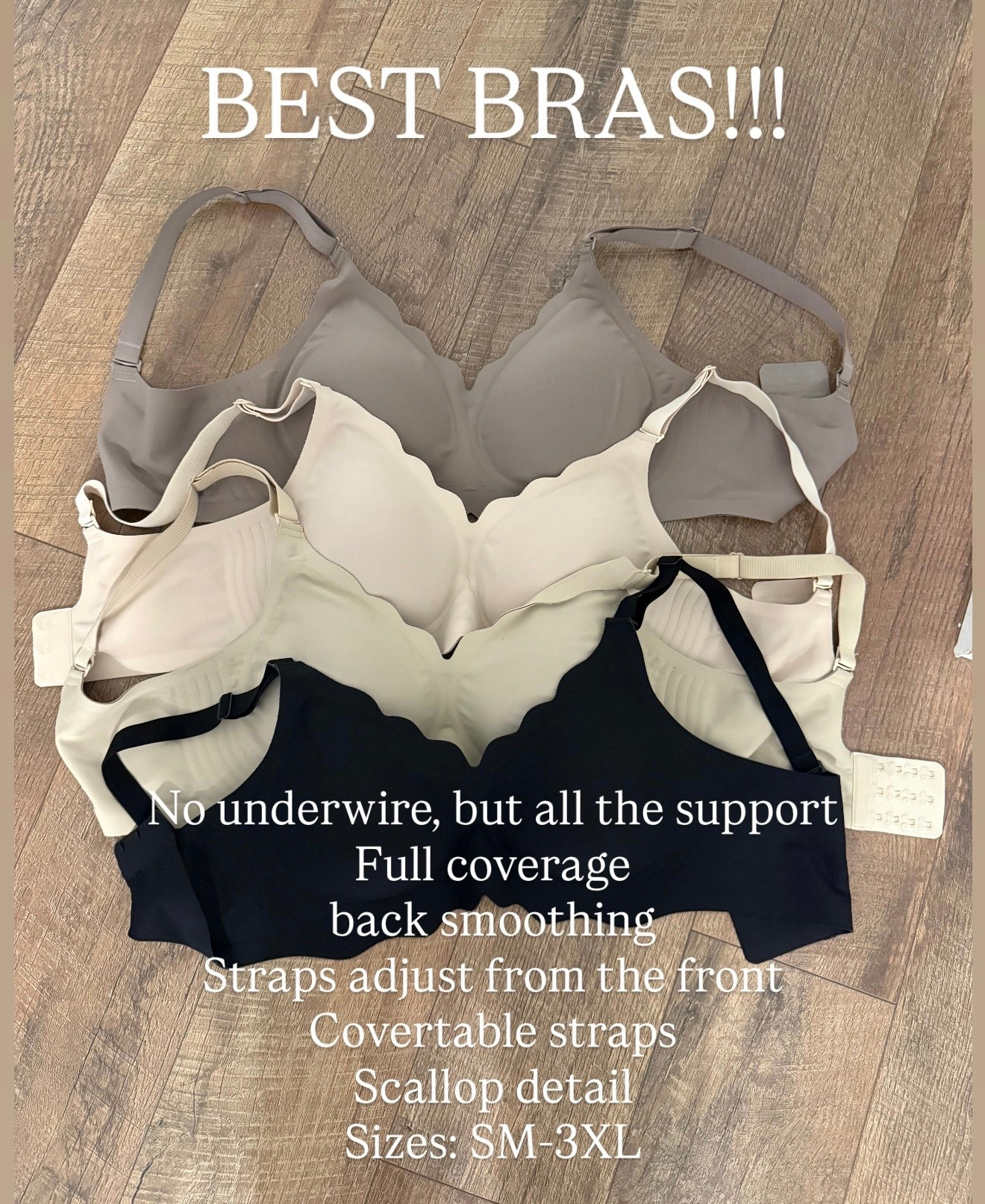 Best wireless bras!!!!

No underwire, but all the support
Full coverage back smoothing
Straps adjust from the front
Covertable straps
Scallop detail
Sizes: SM-3XL
extender piece included 


#LTKgrwm #LTKootd #LTKPetite