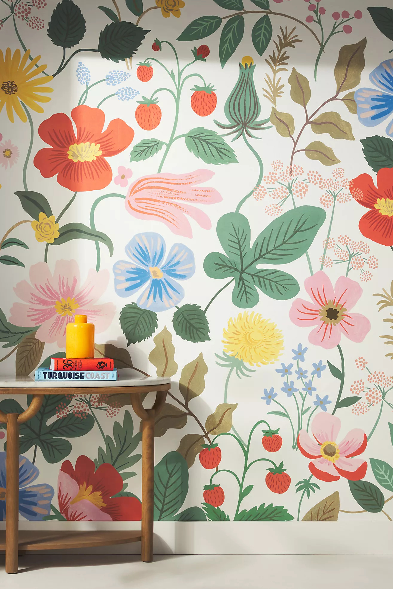 Rifle Paper Co. Strawberry Fields Peel-and-Stick Floral Wallpaper Mural | Anthropologie (US)