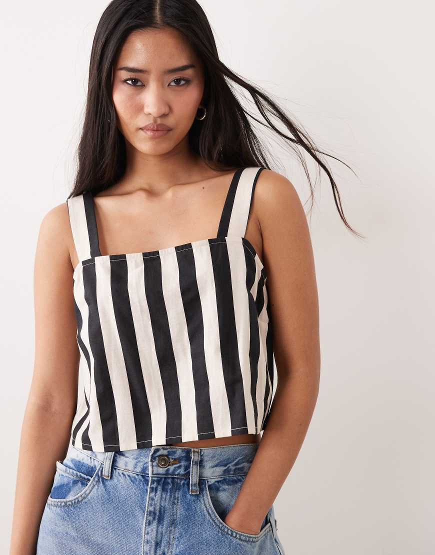Nobody's Child Penrith button back detail linen blend cami top in black stripe - part of a set | ASOS (Global)
