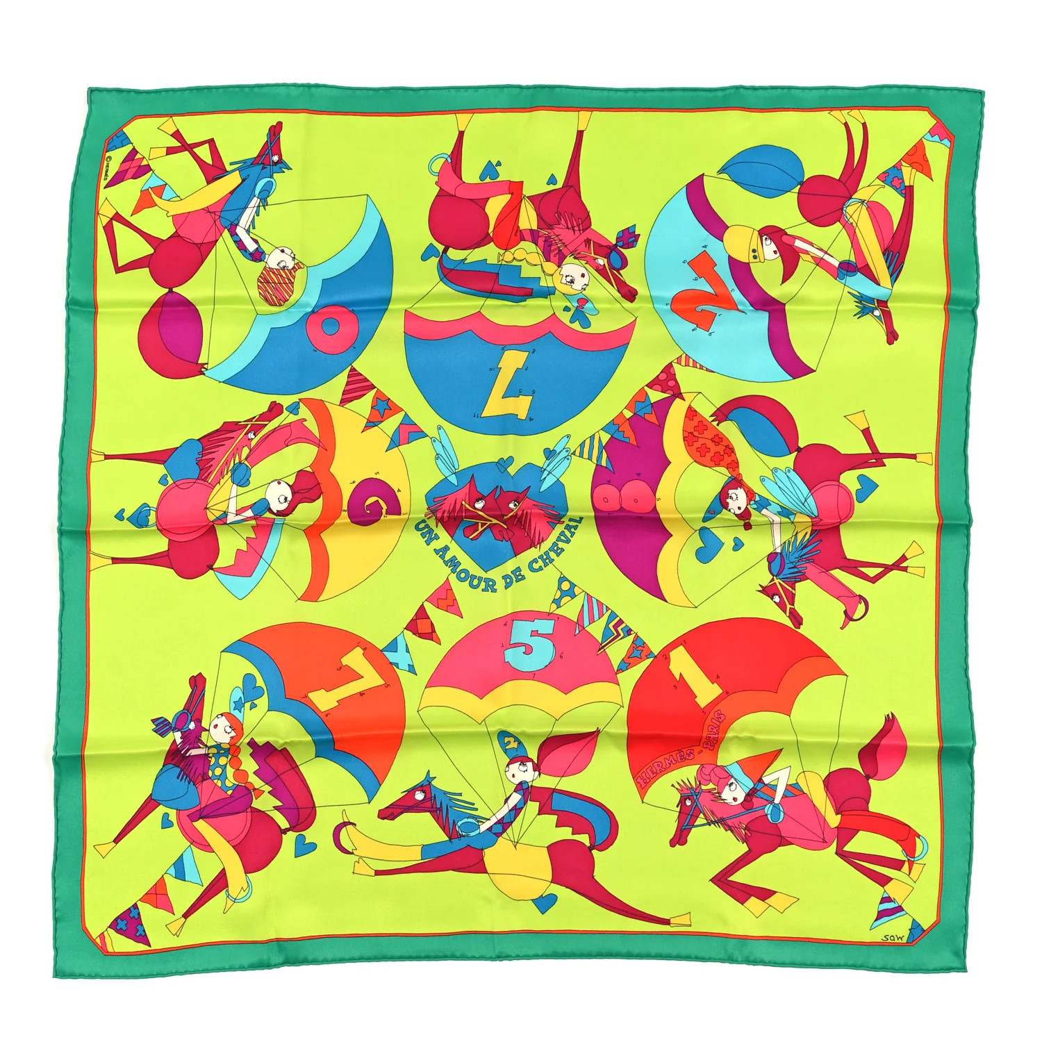 Silk Vintage Un Amour de Cheval Scarf 70 Vert Cru | FASHIONPHILE (US)
