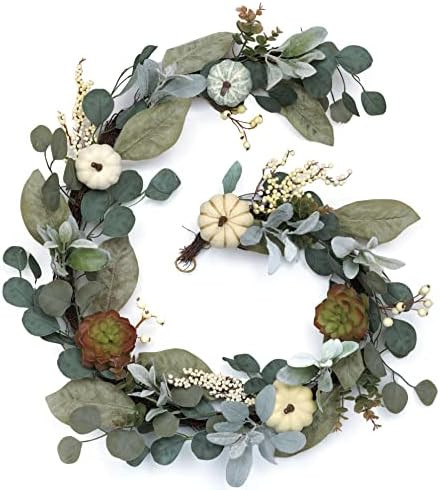 Valery Madelyn 6 Feet Fall Garland Decorations with White Pumpkins, Succulent, Autumn Thanksgivin... | Amazon (US)