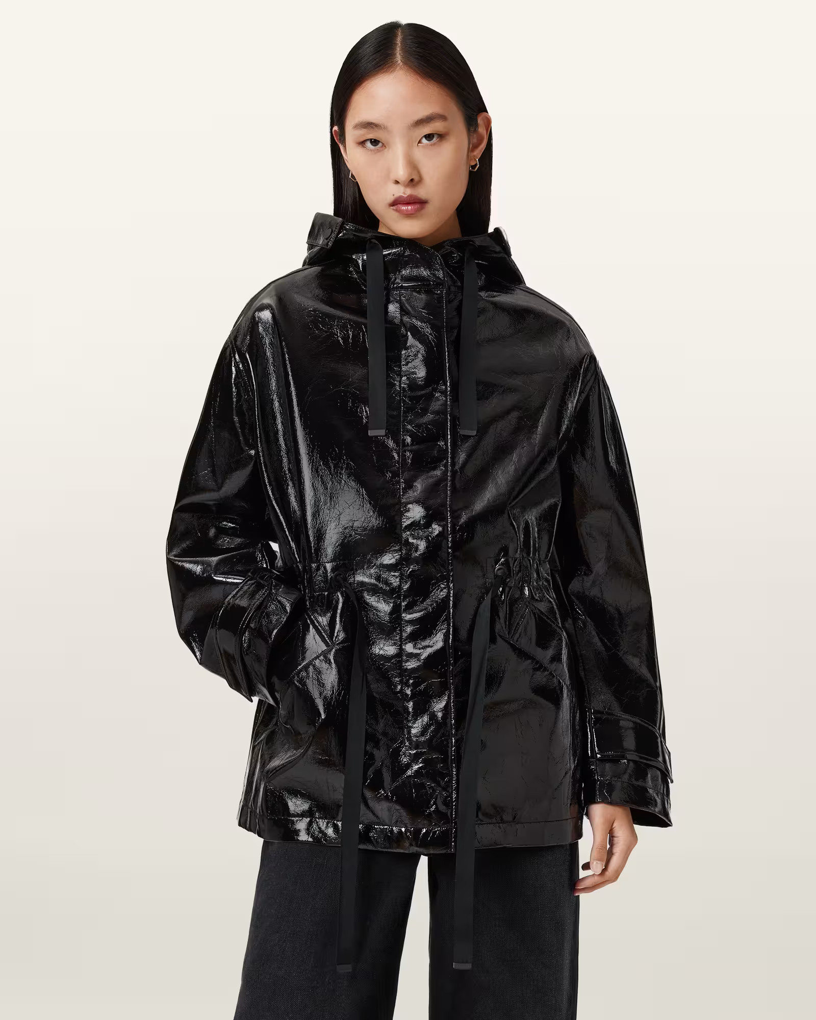Kelsie Shine Hooded Jacket Black | ALLSAINTS | AllSaints UK