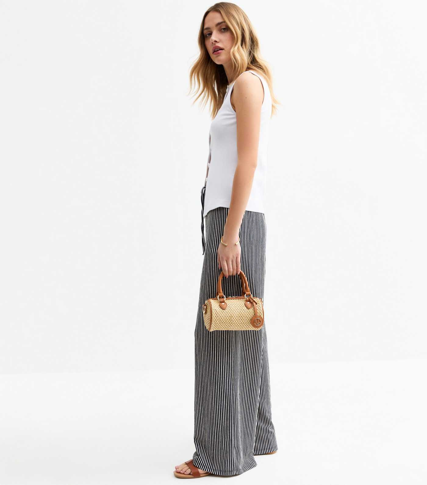 Blue Striped Drawstring Waist Wide Leg Trousers | New Look | New Look (UK)