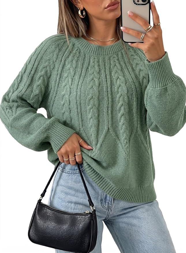 Dokotoo Womens Sweaters Long Sleeve Cable Knit Chunky Fall Tops | Elegant,Crewneck,Trendy,Winter ... | Amazon (US)