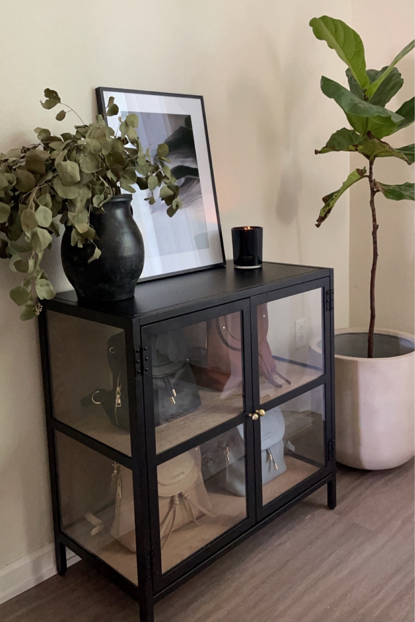 Home decor / studio McGee x target glass cabinet / pottery barn black vase / entryway

#LTKstyletip #LTKhome