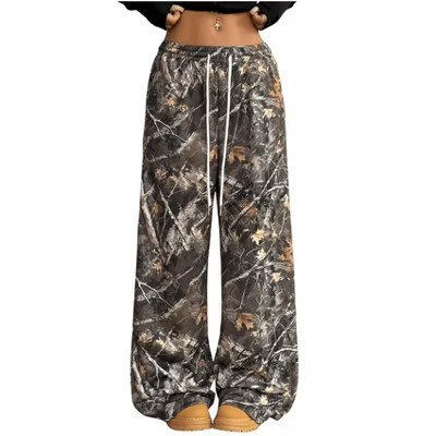 BLUEMING Womens Camo Pants Wide Leg Baggy Sweatpants Elastic Waist Drawstring Loose Geometric Printed Pants, Gray - S | Target