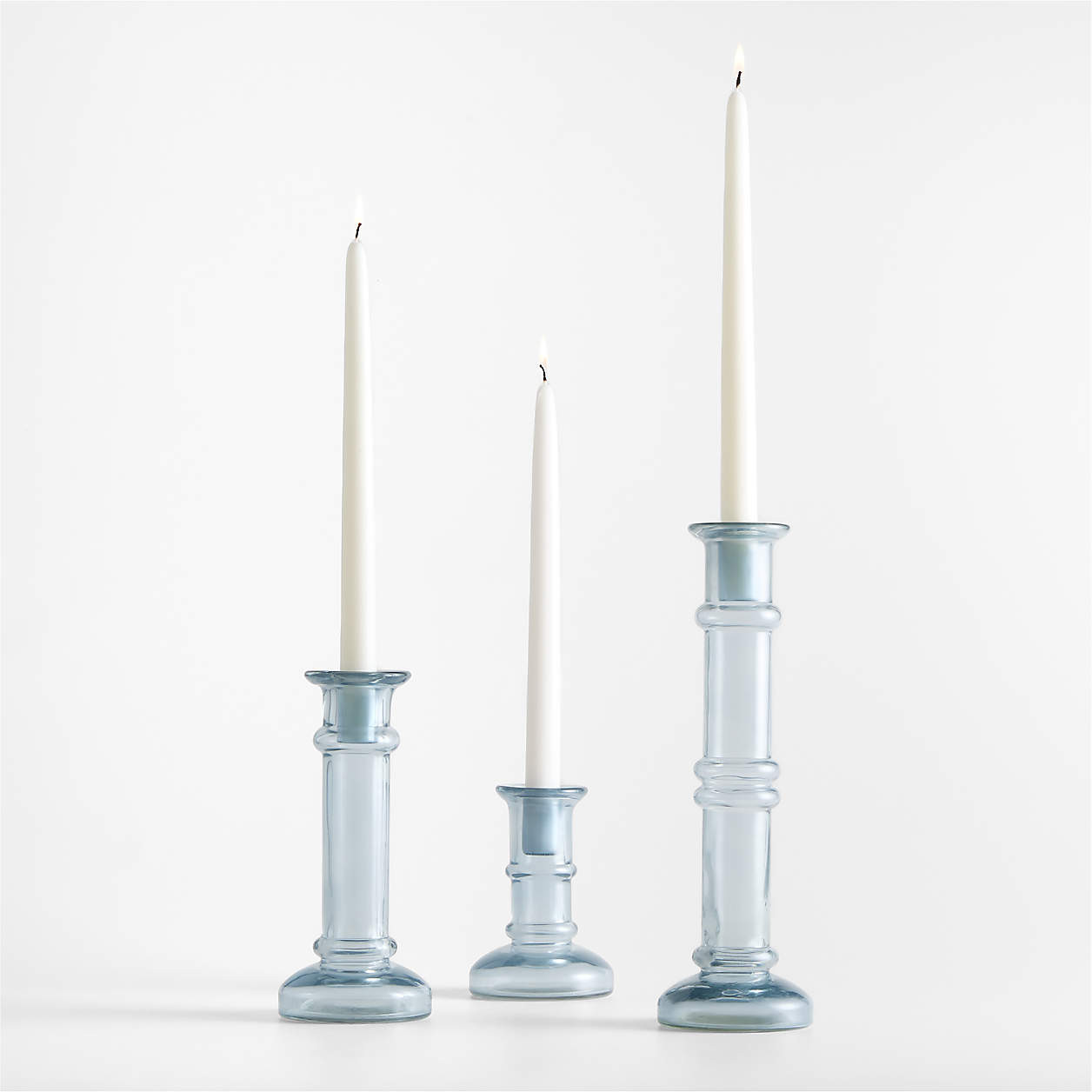 Kati Large Blue Glass Taper Candle Holder 14" | Crate & Barrel | Crate & Barrel