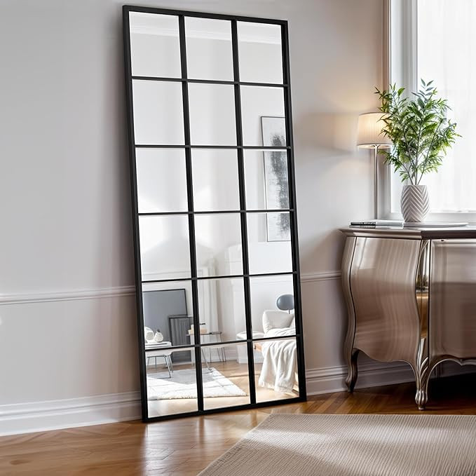 Window Pane Wall Mirror 70"x 36" - Full Length Mirror- Window Finished Black Metal Mirror - Floor... | Amazon (US)