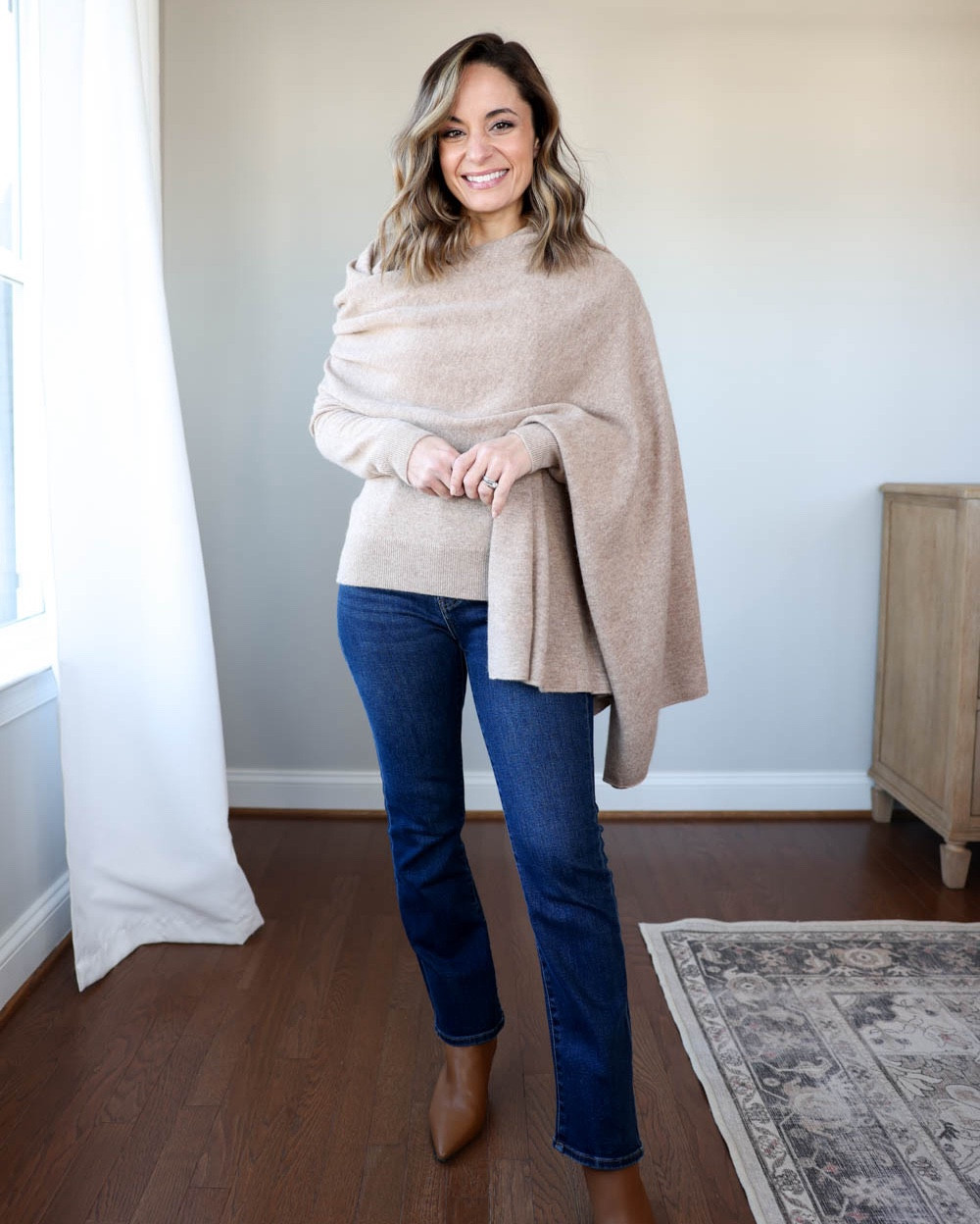 How to style the Quince High-Rise Kick Flare jeans!

Jeans: (Quince): 24, 26” inseam - the jeans are true to size and full stretch. They have a 9.5” rise and a 26” inseam. 7.5” leg opening

Outfit 1:
Cashmere V-Neck Sweater (Quince): XS oatmeal
Cashmere Wrap (Quince): oatmeal
Shoes: tts

Outfit 2:
Cashmere Fisherman Sweater (in navy): XS
Organic Cotton Slub T-Shirt (Quince): XS
Boots: tts and water resistant

Outfit 3:
Long cardigan (J.crew): xxs in Heather Birch
White t-shirt (Gap): xxs
Shoes: tts
Tan bag is from Polene, the un nano in textured tan 

My measurements for reference: 4’10” 105lbs bust, waist, hips 32”, 24”, 35” size 5 shoe. 25” inseam measurement to my ankle bone.

#LTKStyleTip #LTKSaleAlert #LTKSeasonal