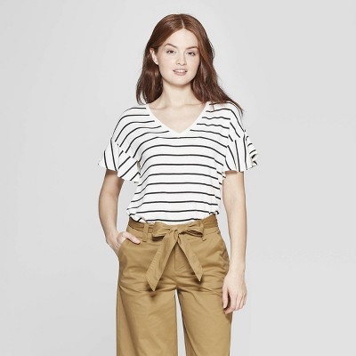 Women's Striped Short Sleeve Ruffle T-Shirt - A New Day™ | Target