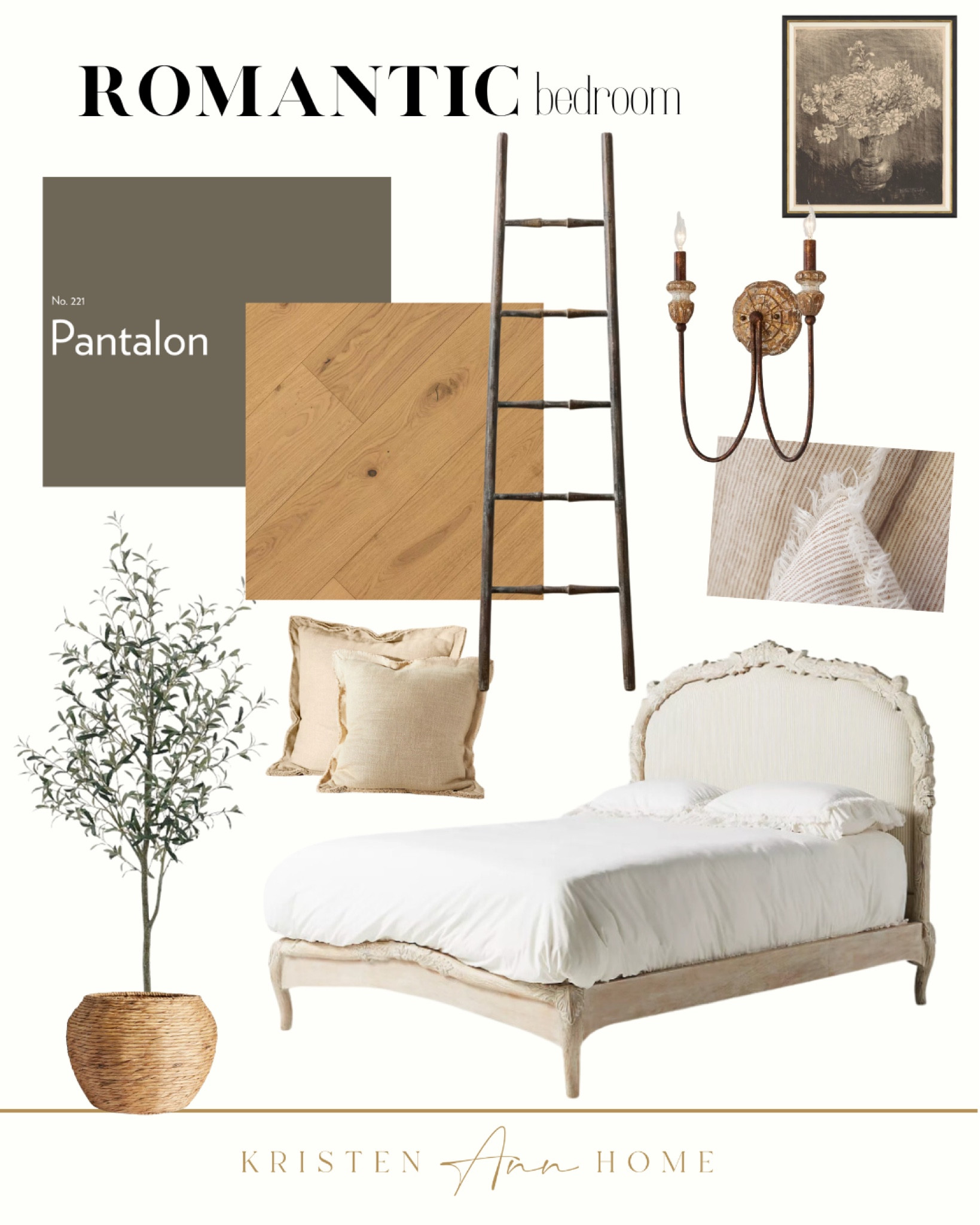 Looking to create our guest room and loving this design board I created. I would paint the walls and ceiling Pantalon by Farrow and Ball. I love, love this Anthropologie handcarved Menagerie bed frame. I would add some greenery and wood floors for some added texture to create some warmth in the space. 

#LTKOver40 #LTKHome #LTKStyleTip