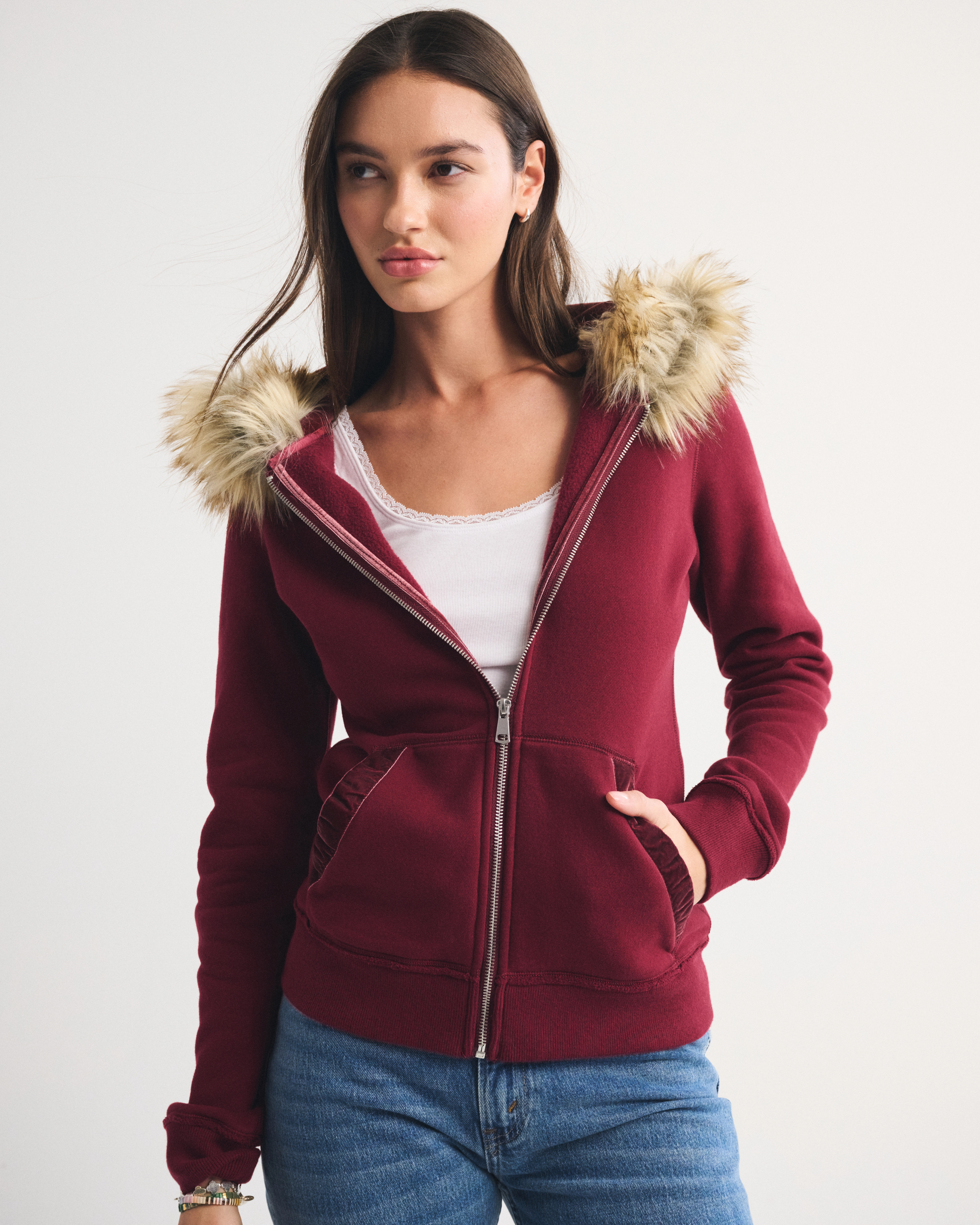 Faux Fur-Lined Full-Zip Hoodie | Abercrombie & Fitch (US)