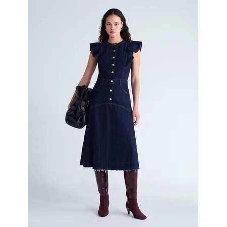 Scoop Women s Flutter Sleeve Midi Dress  Sizes XS-XXL | Walmart (US)