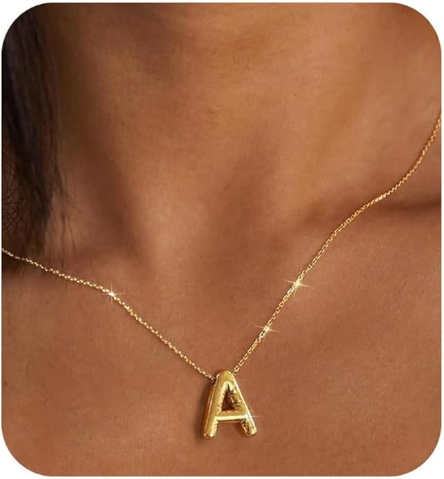 Bubble Letter Necklace Gold Initial Necklaces for Women Trendy Chunky Charm Pendant Necklaces Gol... | Amazon (US)