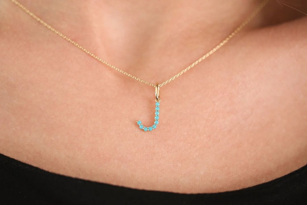 Turquoise Jewelry / Turquoise Necklace / Turquoise Initial Necklace in 14k Gold / Personalized Je... | Etsy (US)