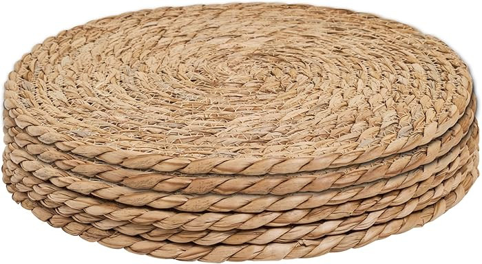 Defined Deco Woven Placemats Set of 6,12" Round Rattan Placemats,Natural Hand-Woven Water Hyacint... | Amazon (US)