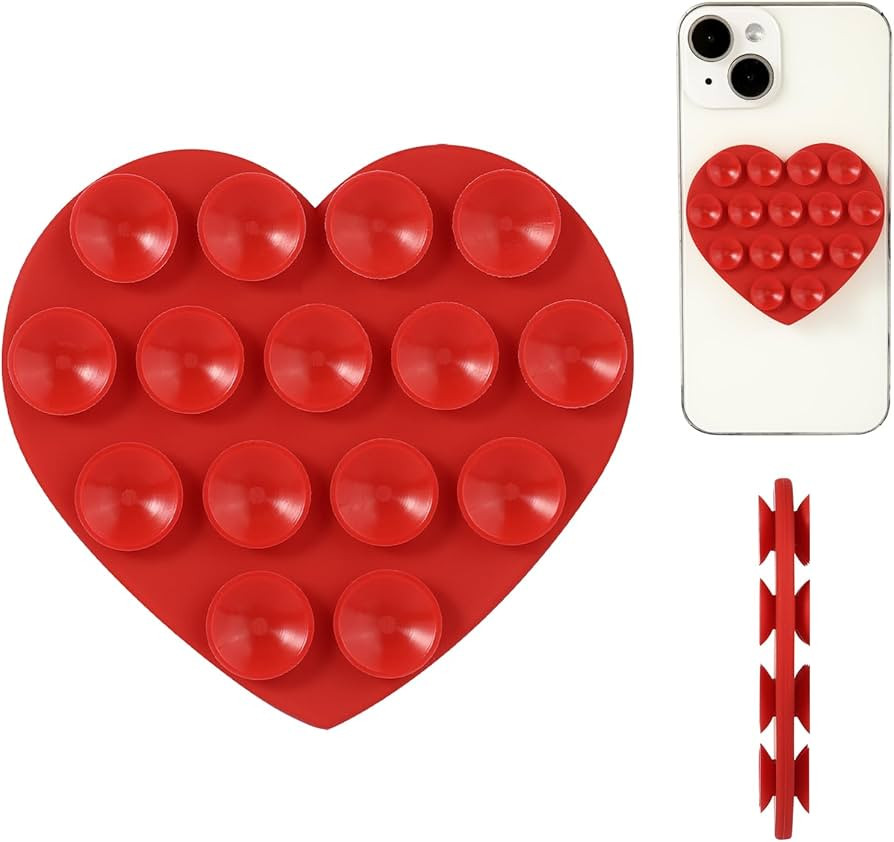 Heart Shape Double Sided Phone Suction Holder, Multi-Purpose Silicone Suction Cup Phone Mount Swe... | Amazon (US)