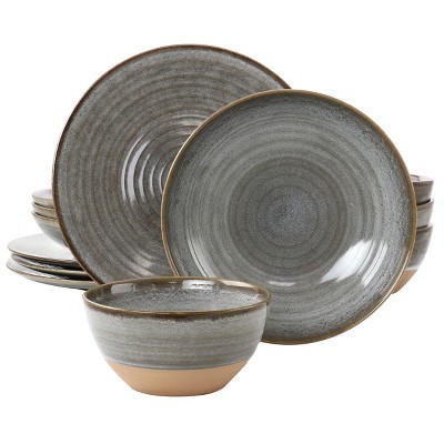 Gibson Elite 12 Piece Dreamweaver Round Earthenware Dinnerware Set in Gray | Target