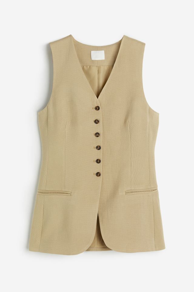Linen-blend suit waistcoat - Beige - Ladies | H&M GB | H&M (UK, MY, IN, SG, PH, TW, HK)