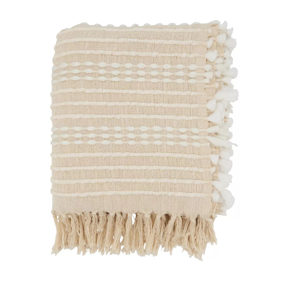 50"x60" Cozy Cabin Textured Striped Fringe Throw Blanket Natural - Saro Lifestyle | Target