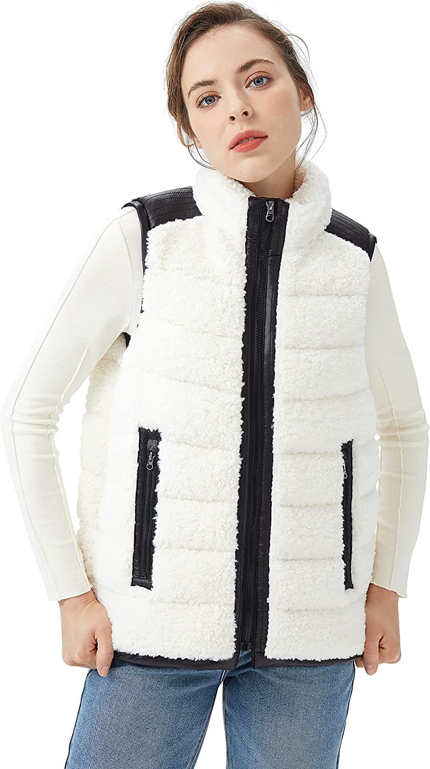 Orolay Women's Casual Fleece Down Vest Warm Outwear  Shearling Shaggy Short Vest with... | Amazon (US)