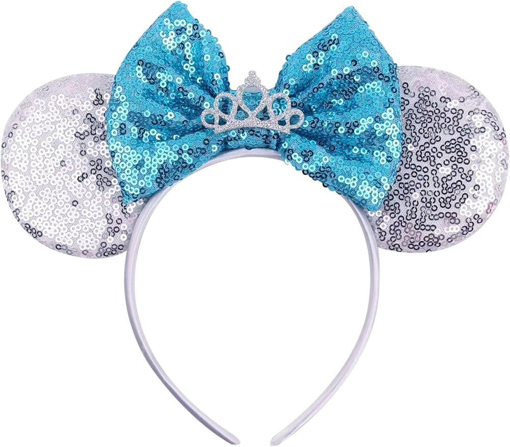 Cinderella Minnie Ears Headband, Sequin Silver Blue Mickey Ears Headband Mouse ears Headband for ... | Amazon (US)