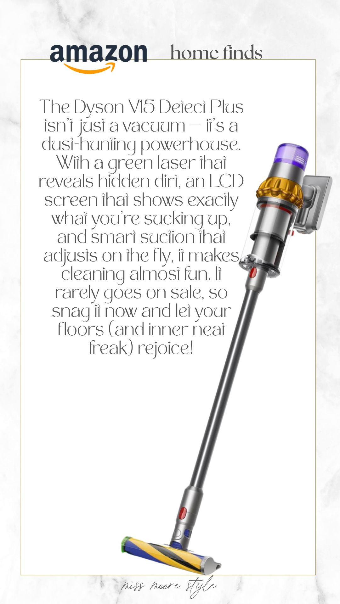 The Dyson V15 Detect Plus is the ultimate clean freak dream — it uses a laser to reveal hidden dust and auto-adjusts suction for carpets, hard floors, and pet hair. Rarely this discounted, so Prime Day is your chance to snag it and let your floors sparkle. #dysonv15 #cordlessvacuum #cleanhome #vacuumgoals #primedaydeals 

#LTKHome #LTKSaleAlert