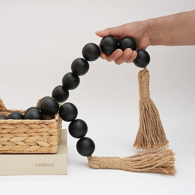 RUIRUICO Extra Large Black Wood Bead Garland with 1.6" Diameter Wooden Beads, 41" Long Wooden Bea... | Amazon (US)