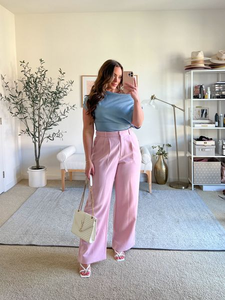 I am in love with this color combo! Perfect for a babyshower, gender reveal party or literally office/church, little get together because it’s so unique and pretty.

Top is super soft and comfortable, wearing a US6, trousers are from Abercrombie, wearing a 31/12R. I am 5’5”. These trousers I recommend sizing up if you’re curvier like me and don’t want them super tight to the back of your thighs and butt!

#LTKworkwear #LTKitbag #LTKmidsize