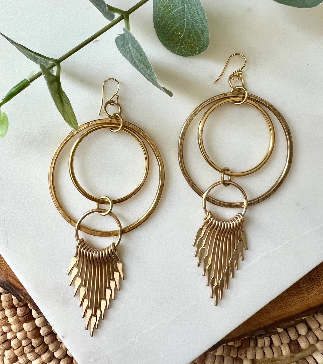 Circles & Metal Fringe Earrings / Big Gold Earrings / Geometric Earrings / Statement Earrings / B... | Etsy (US)