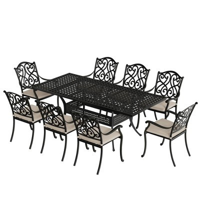 Mondawe 9 Pieces All-Weather Outdoor Dining Set with 8 Dining Chair & Extendable Table Beige | Target