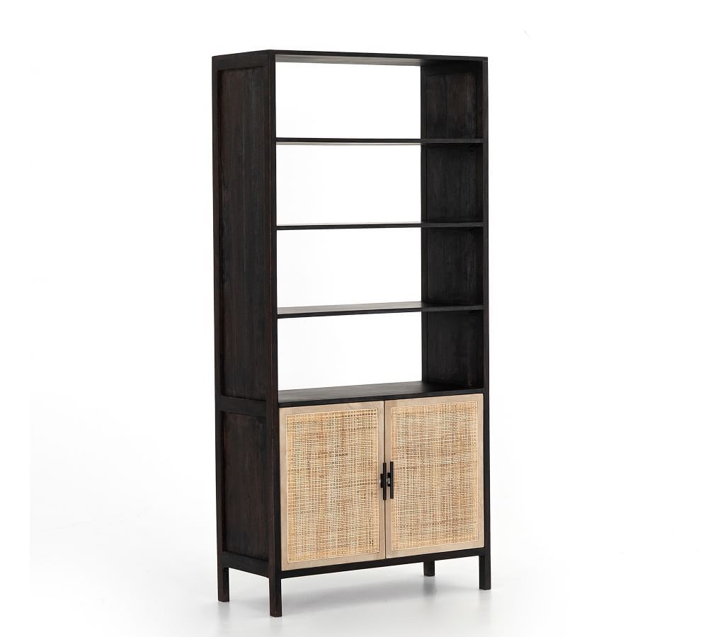 Dolores Cane Bookcase with Doors, Black, 35&amp;quot;L x 74&amp;quot;H | Pottery Barn (US)