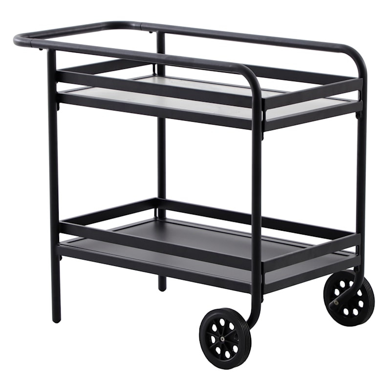 Laila Ali Sydney Black Steel Outdoor Bar Cart with Wheels | At Home