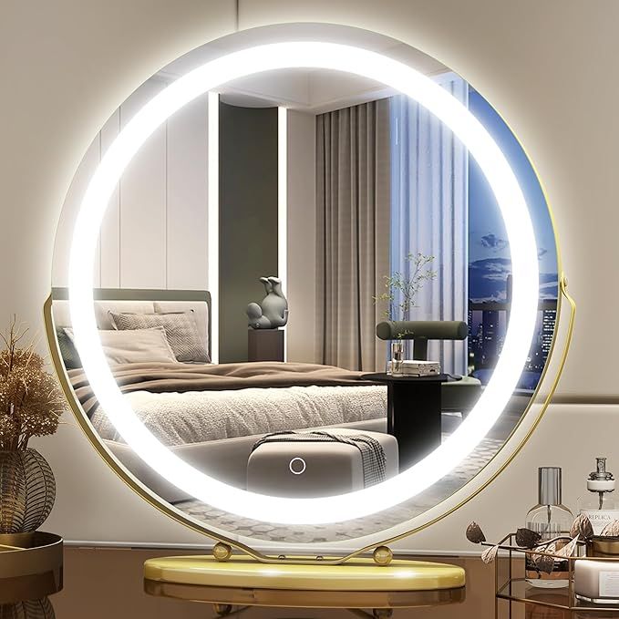 Vierose 20 inch Large Vanity Makeup Mirror with Lights, 3 Color Lighting Modes | Round Lighted Up... | Amazon (US)