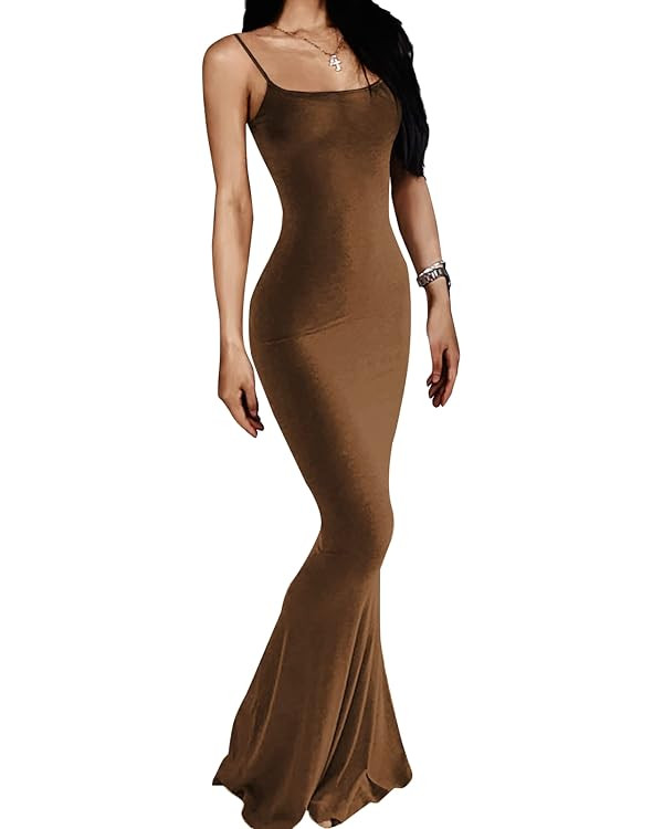AnotherChill Women's Casual Lounge Slip Long Dress Sexy Sleeveless Backless Bodycon Maxi Dresses ... | Amazon (US)