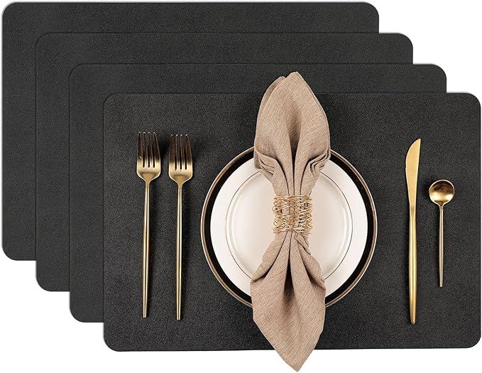 SHACOS Black Placemats Set of 4 Heat Resistant Table Mats Waterproof Wipeable Place Mats Non Slip... | Amazon (US)