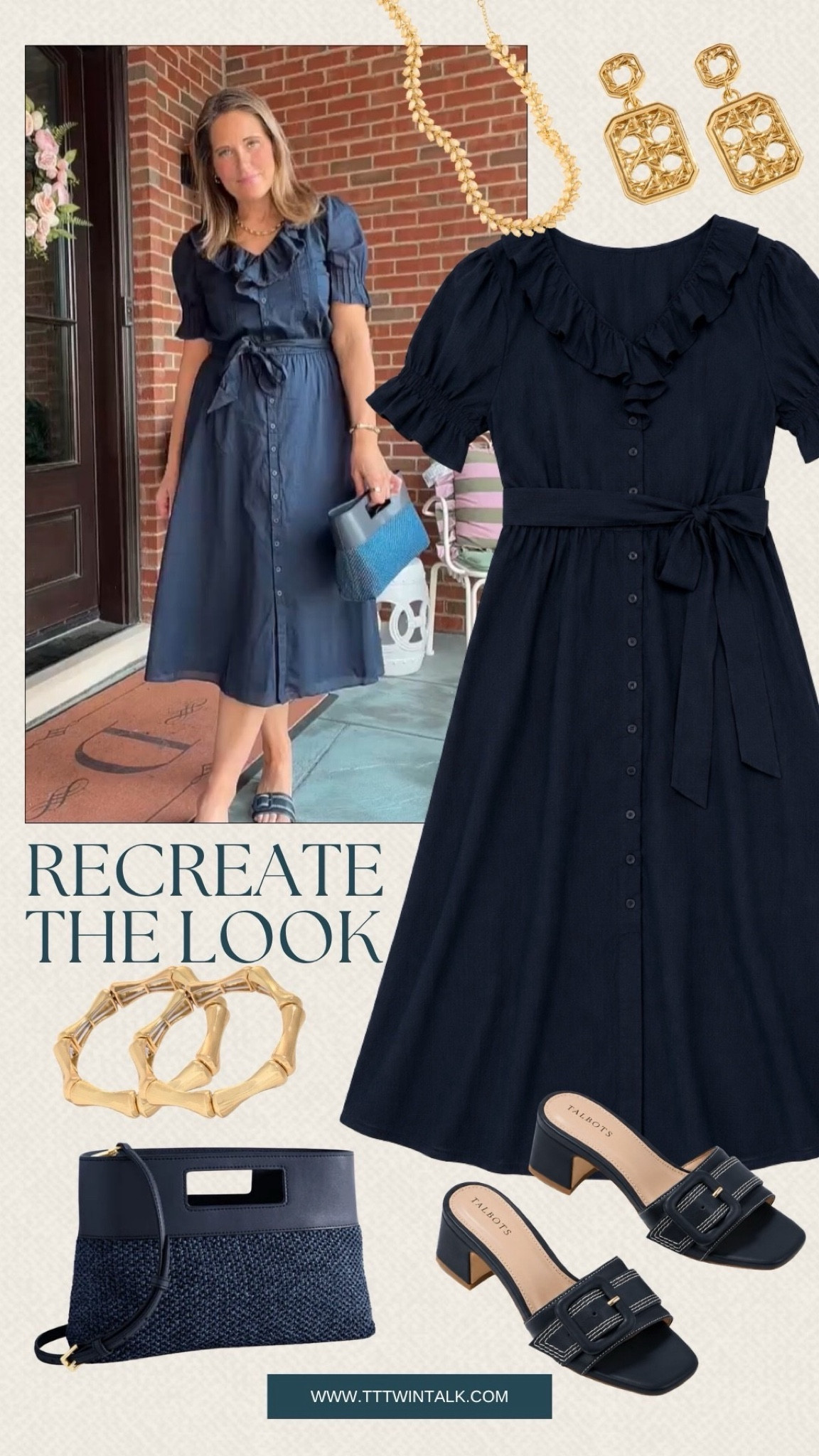 Recreate our look with this navy midi dress from Talbots. We love the ruffle details, tie waist, and easy fit because it feels so pretty for summer plans. It would be perfect for brunch, baby showers, church, or dinner by the water.

#LTKootd #LTKgrwm #LTKdayinmylife
