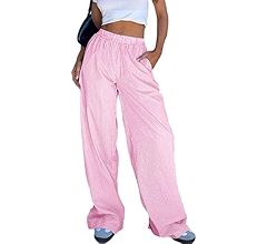 XBTCLXEBCO Women Y2K Striped Lounge Pants Elastic Waist Straight Wide Leg Pajama Bottoms Casual G... | Amazon (US)