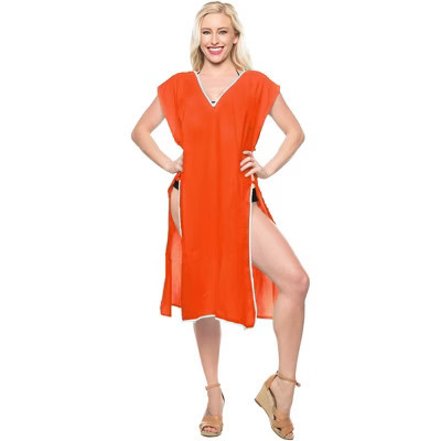 HAPPY BAY Women's Summer Vacation Beachwear Long Bathing Suit Beach Dress Cover Ups Swimwear Front Tie Swimsuit Medium-Large Orange Solid | Target