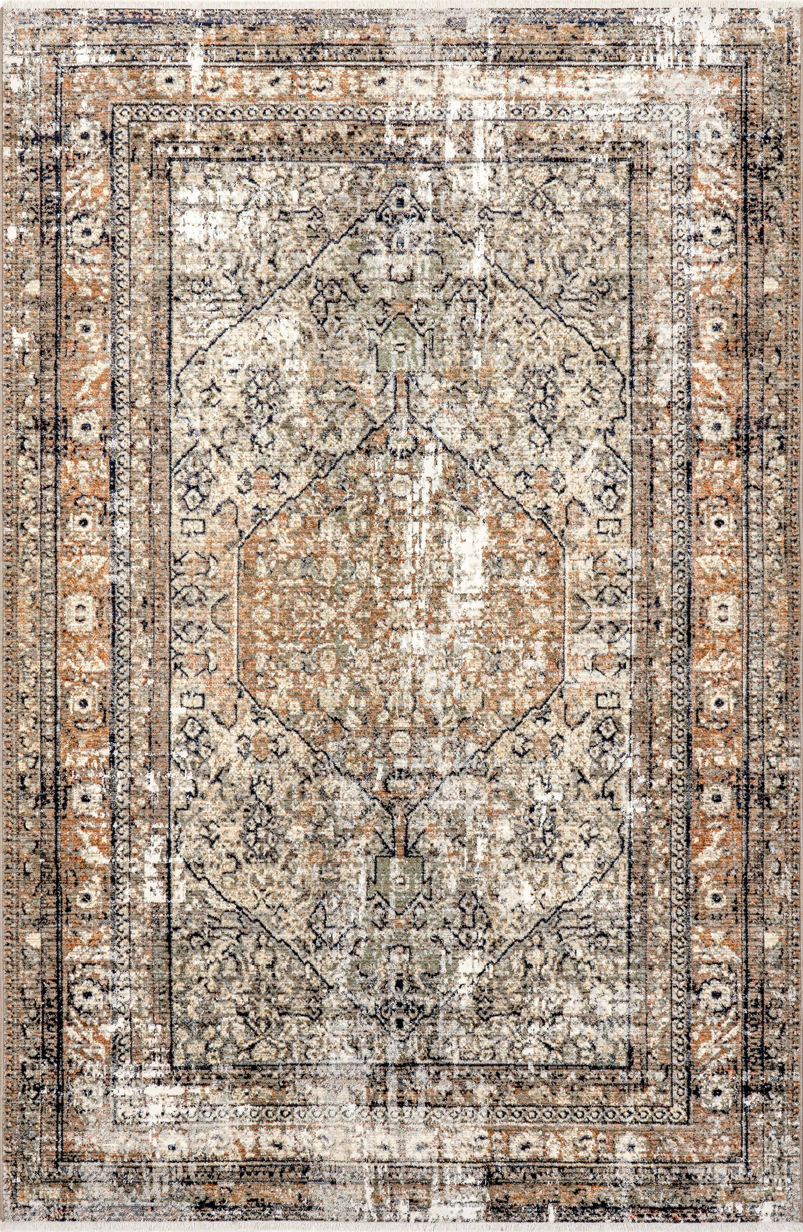 Beige Vintage Medallion Fringe 6' 7"" x 10' 2"" rug | Rugs USA
