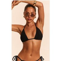 Black Crinkle Triangle Bikini Top | PrettyLittleThing UK