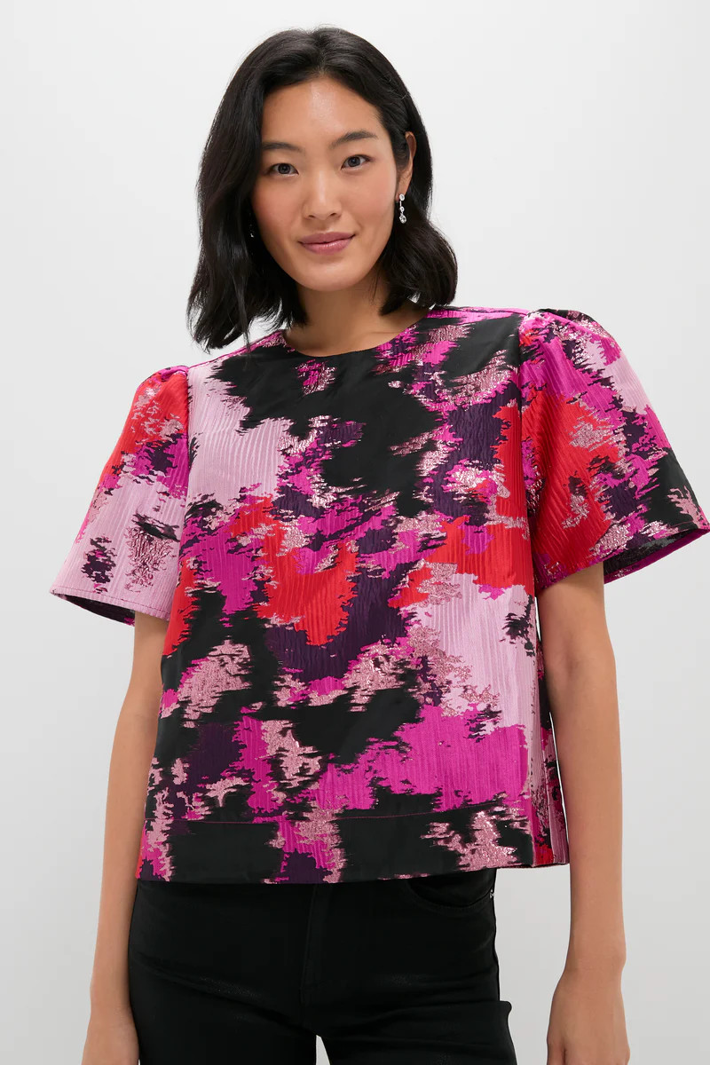 Pink and Red Lurex Abstract Jacquard Lyla Blouse | Tuckernuck (US)