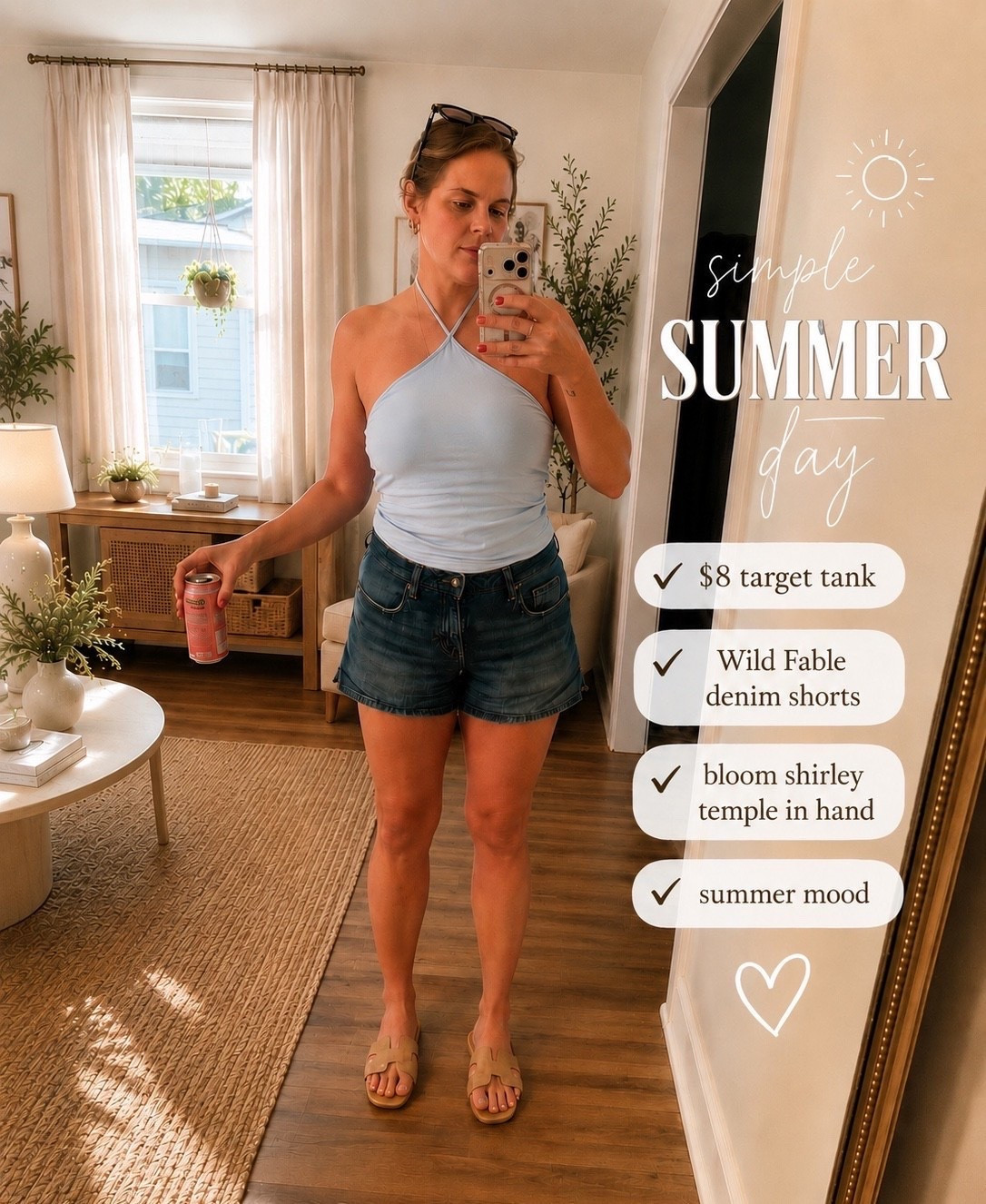 This built in bra tank dropped to $8 and now I officially own each color🤭

A buttery-soft built in bra Target halter tank for just $8, Wild Fable denim shorts (on sale) , Steve Madden sandals, and a shirley temple Bloom in hand. Simple, easy, and perfect for warm summer weekend days 🩵
Wearing a medium in the top- fits great & holds the gals in place


#LTKStyle #LTKWomens #LTKSummer #LTKUnder10 #TargetStyle #TargetFinds #TargetFashion #TargetHaul #WildFable #SummerStyle #AffordableFashion #SummerOutfit #WeekendStyle #WardrobeStaples

#LTKootd #LTKSaleAlert #LTKMidsize