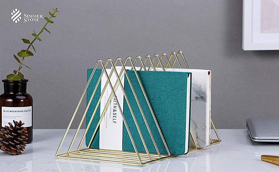 Simmer Stone Gold Magazine Holder, Desktop File Sorter Organizer, 9 Slot Triangle Shape, Size 12.... | Amazon (US)