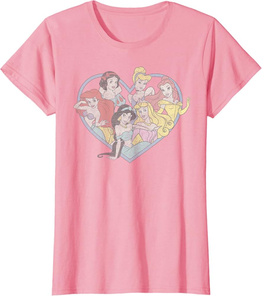 Disney Princess Valentine's Day Vintage Heart Group Shot T-Shirt | Amazon (US)