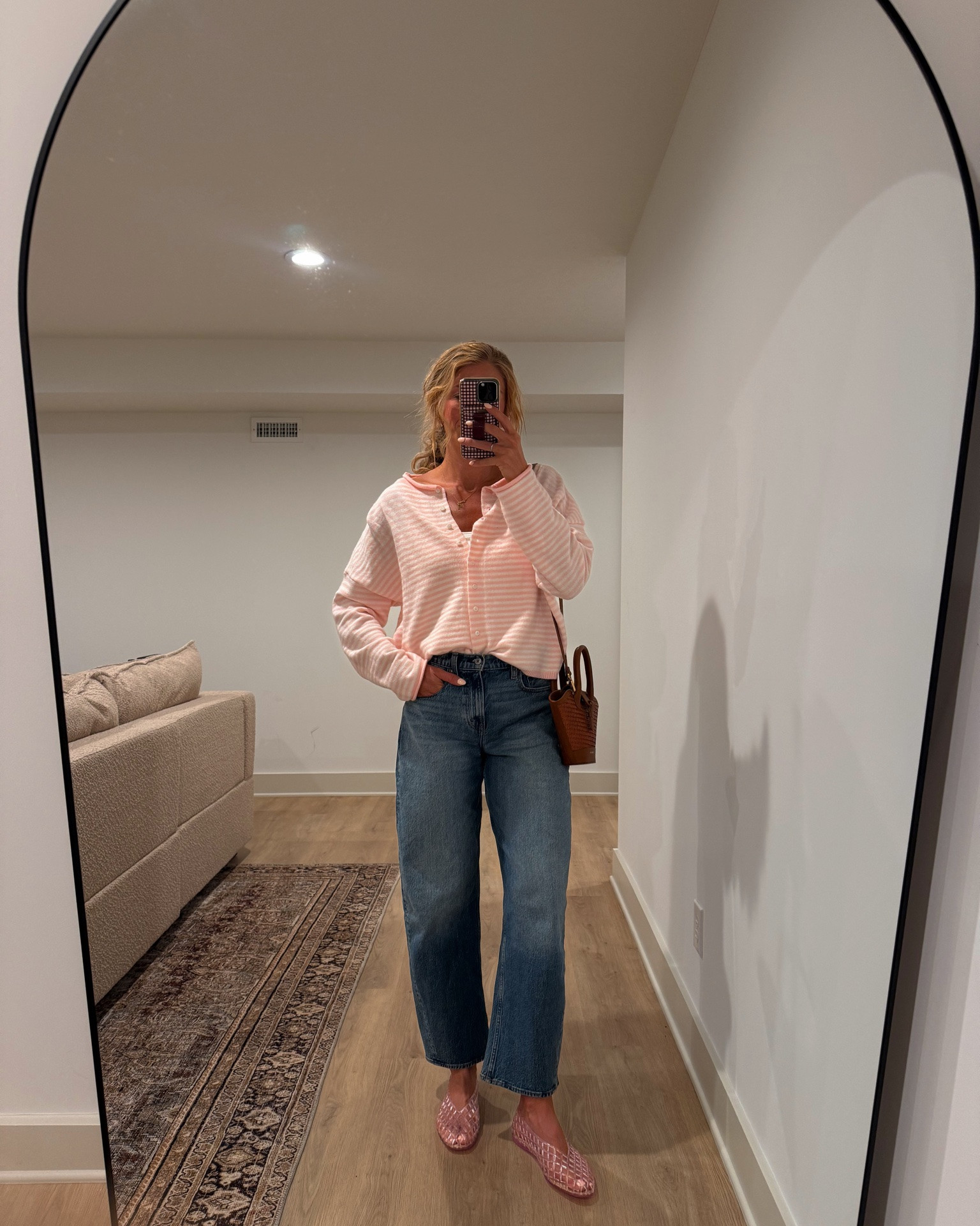 Jeans run tts 
Sweater runs slightly oversized. Wearing a medium

#LTKmomlife #LTKootd #LTKTall