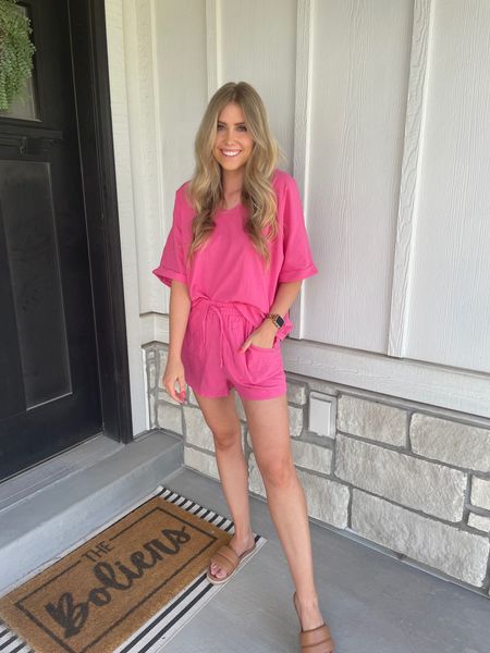 pink lounge set: wearing M, top fits oversized 
sandal slides: true to size 


#LTKunder100 #LTKunder50 #LTKxPrimeDay