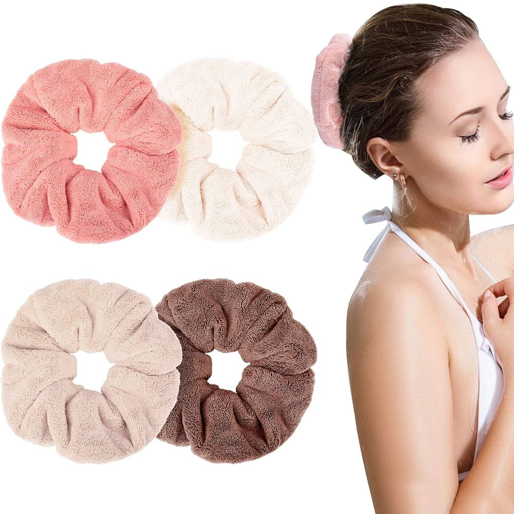 4 Pieces Large Towel Microfiber Drying Soft Scrunchies Thick Scrunchies Fuzzy Scrunchy Ponytail H... | Amazon (US)