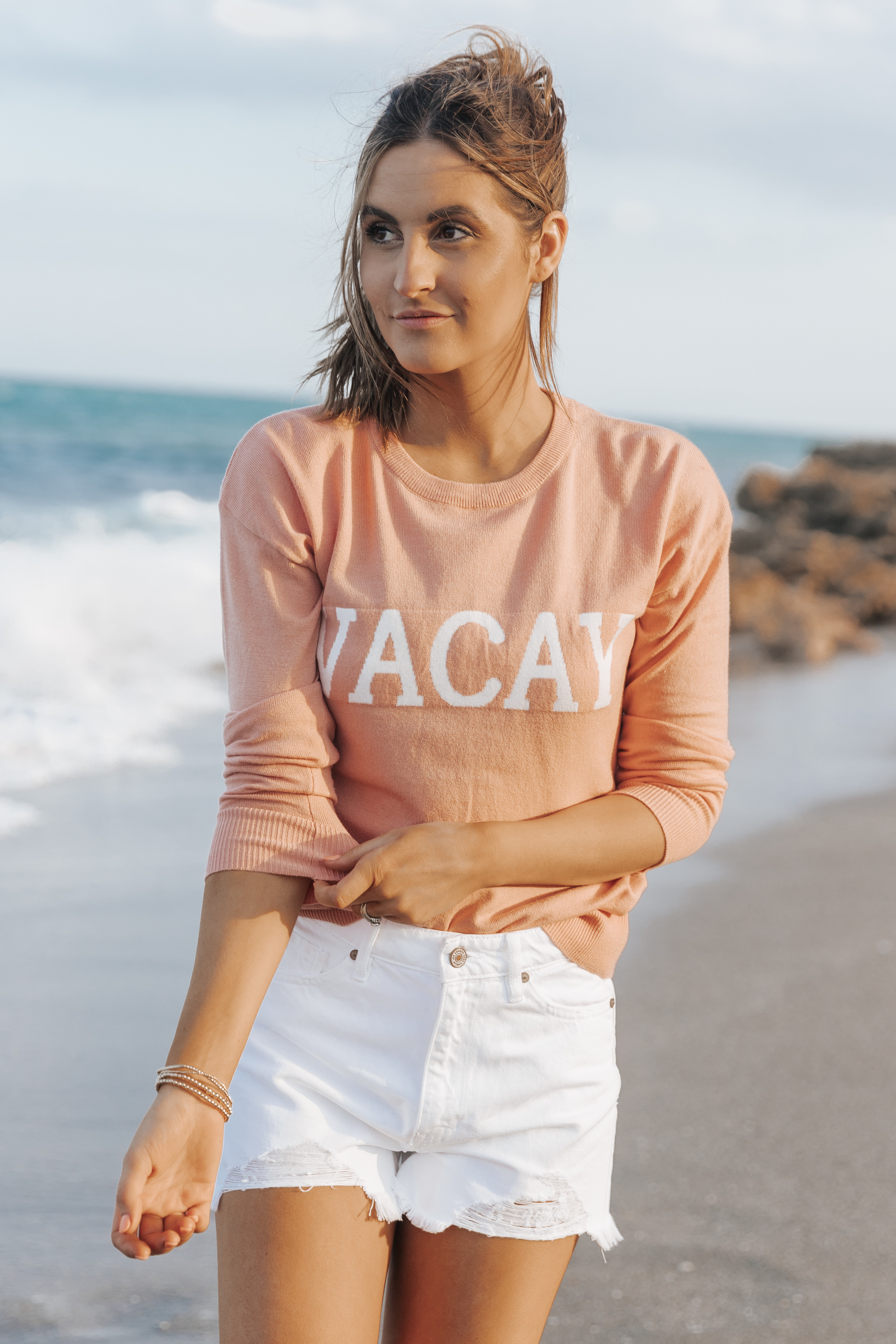 Coral Long Sleeve "Vacay" Sweater | Magnolia Boutique