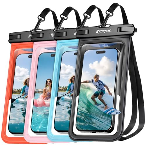 Rynapac Waterproof Phone Pouch [Up to 8.5"] - 4 Pack, IPX8 Waterproof Phone Case with Lanyard for iPhone 17 16 15 Pro Max, Touchscreen & Photograph, Cellphone Dry Bag for Beach Cruise Essentials 2026 | Amazon (US)